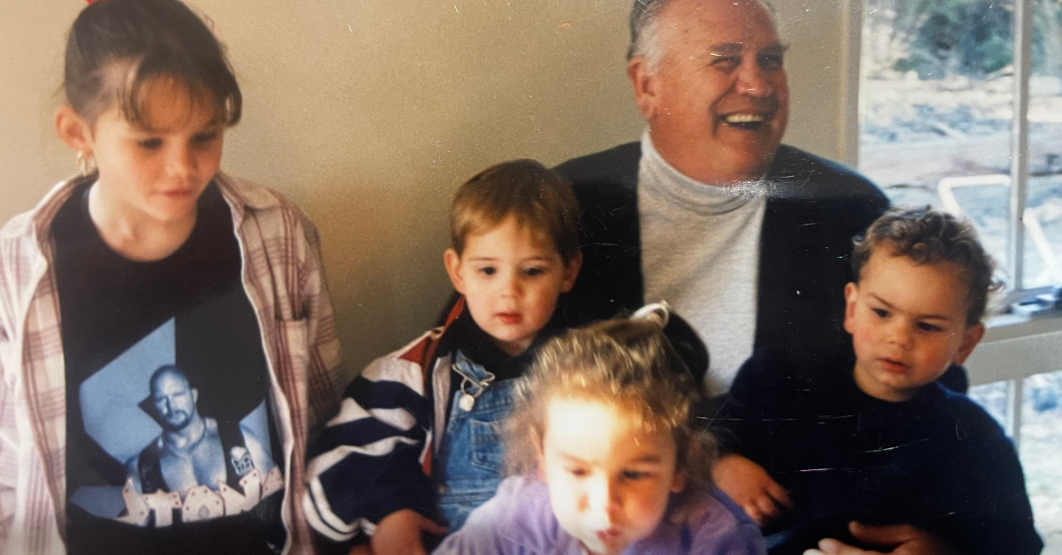 Ken Callaghan with his grandchildren – Jessica, Jasmine, Matthew and Jack.